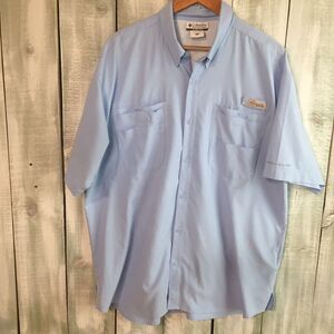 Columbia PFG Men's Shirt Vented Short Sleeve Fishing Pockets Blue Sz XL